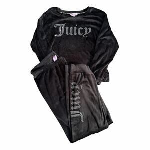 Juicy Couture 2000's Black Rhinestone Velour Lounge Set Size XL